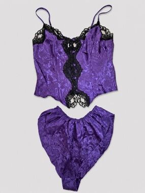 Vintage Victoria’s Secret Purple Satin Lace Camisole & Panty Set | 90s Lingerie